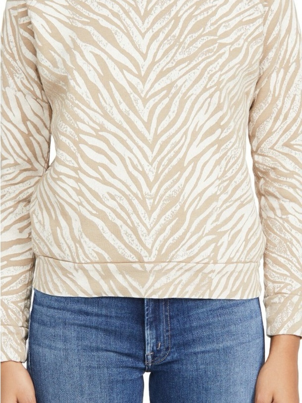 Mother The Hugger Crewneck Pullover Tiger Print in White and Tan